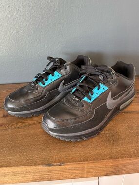 Nike Air Max Black Leather Sneakers with Blue Accents